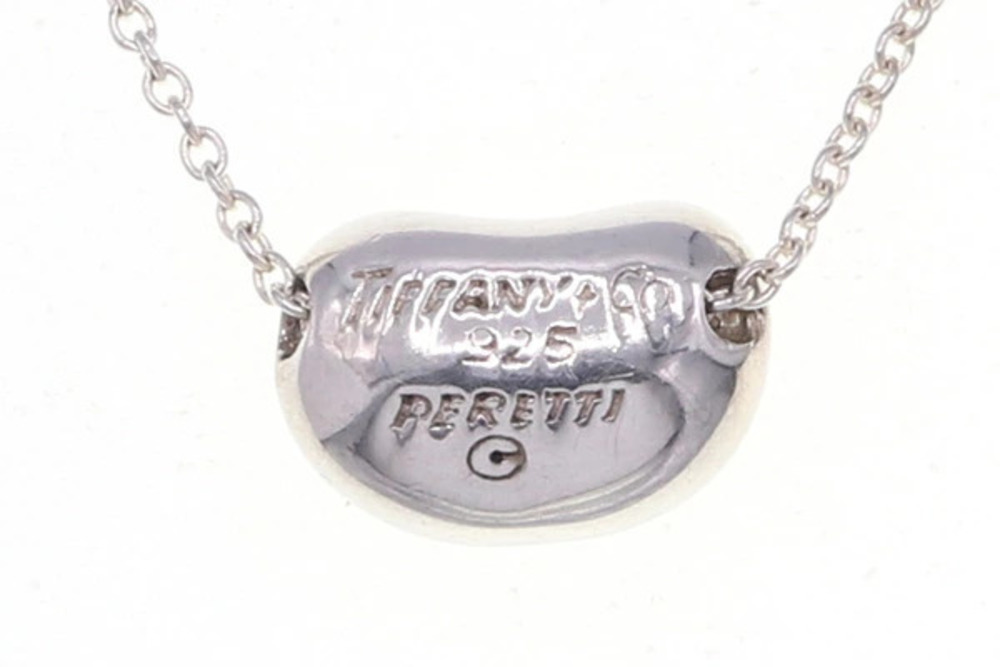 Tiffany Co Elsa Peretti Bean Necklace Sterling Silver Pendant Choker Silver